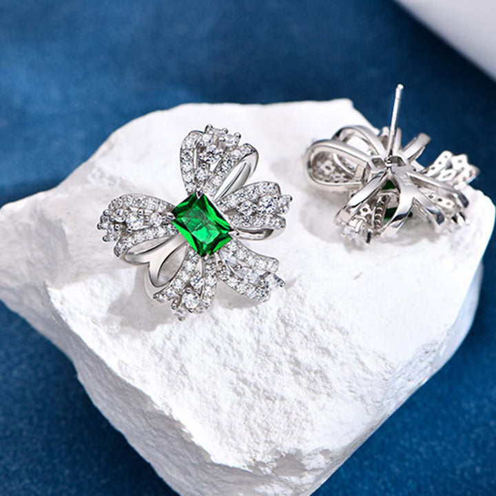 Radiant Shaped Cut Green Sterling Silver Earrings