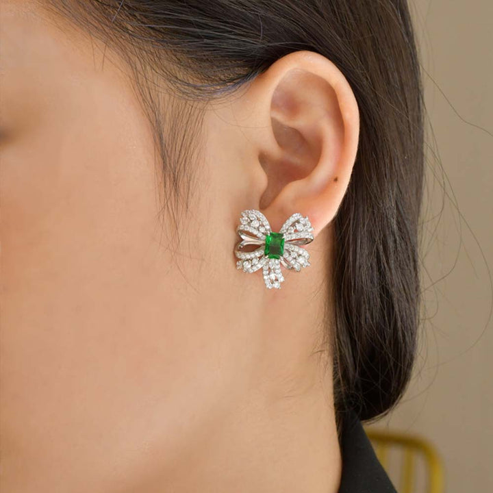 Radiant Shaped Cut Green Sterling Silver Earrings
