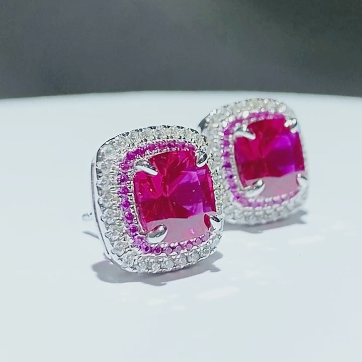 Cushion Shaped Red Earrings