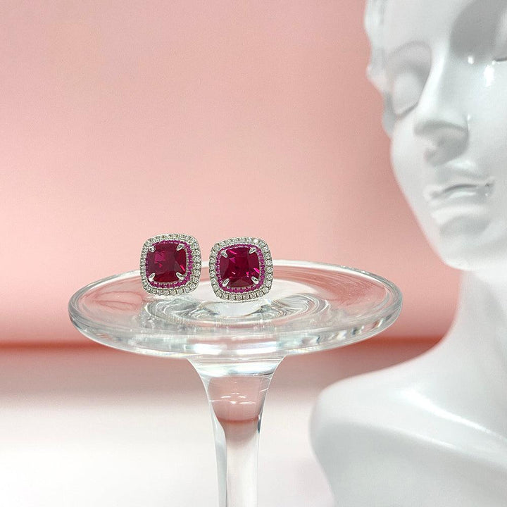 Cushion Shaped Red Earrings