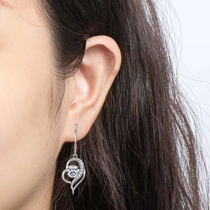 Round Shaped Cut Moissanite Heart Hollow Inlaid Sterling Silver Earrings