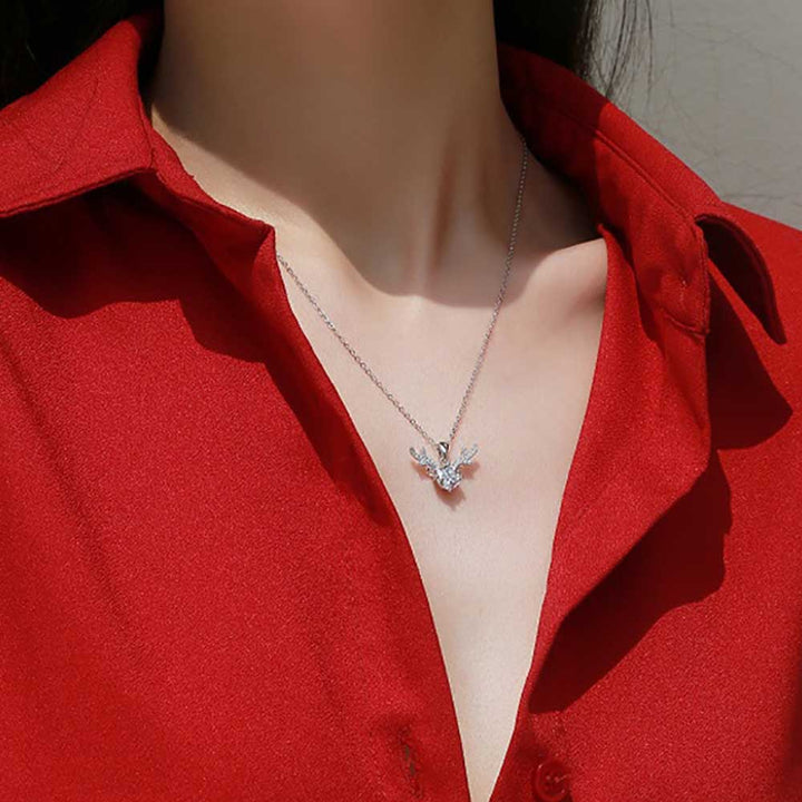 Round Shaped Cut Moissanite Deer Horn Sterling Silver Necklace