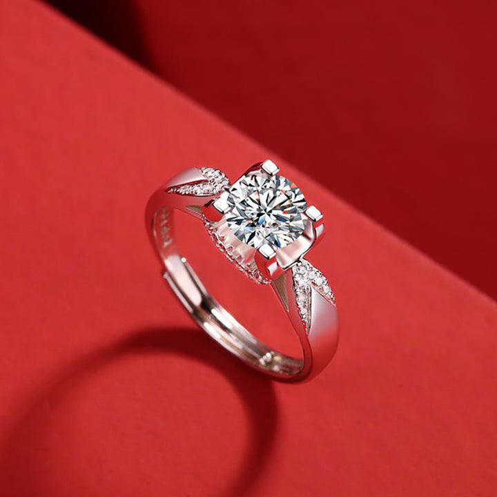 Round Shaped Cut Moissanite Inlaid Sterling Silver Open Ring