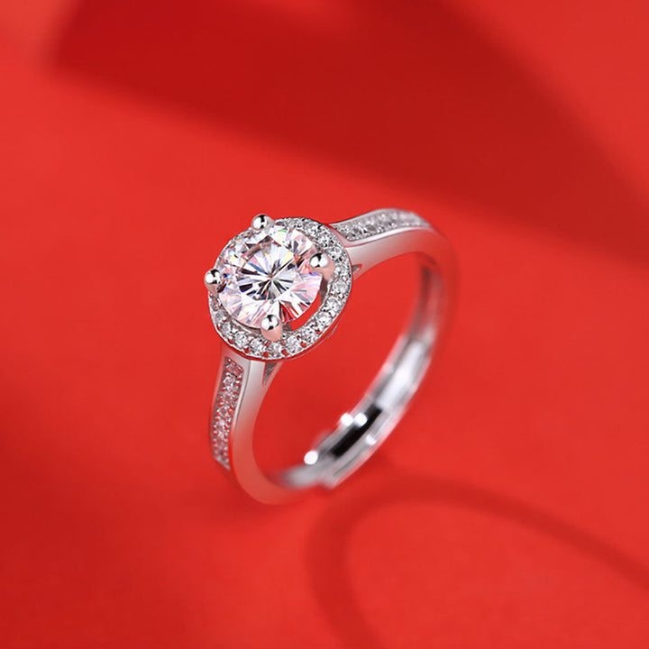 Round Shaped Cutting Moissanite Sterling Silver Open Ring