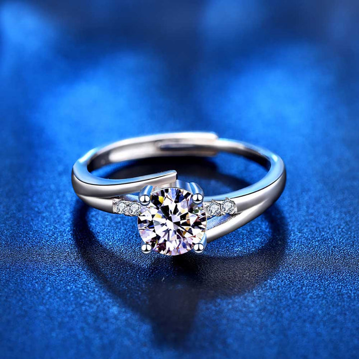 Round Shaped Cut Moissanite Sterling Silver Open Ring