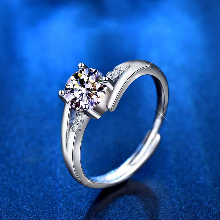 Round Shaped Cut Moissanite Sterling Silver Open Ring