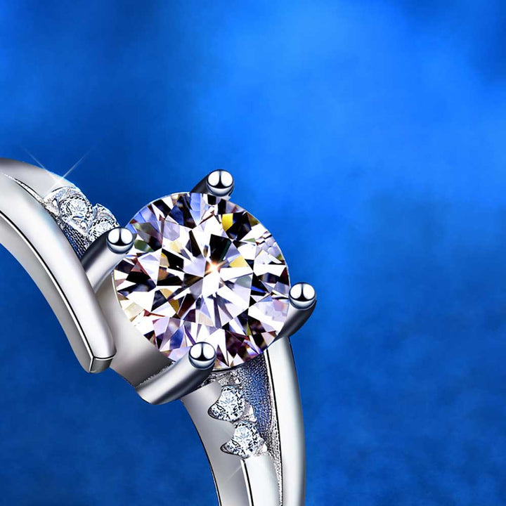 Round Shaped Cut Moissanite Sterling Silver Open Ring