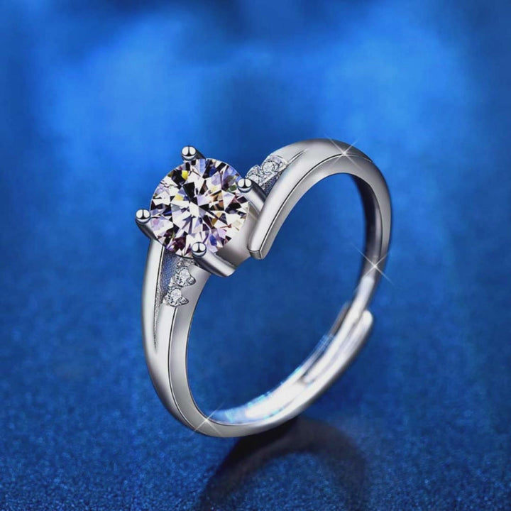 Round Shaped Cut Moissanite Sterling Silver Open Ring