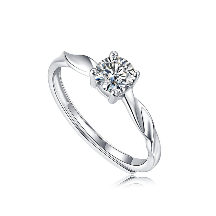 Round Shaped Cutting Moissanite Couple Knot Sterling Silver Set Open Ring