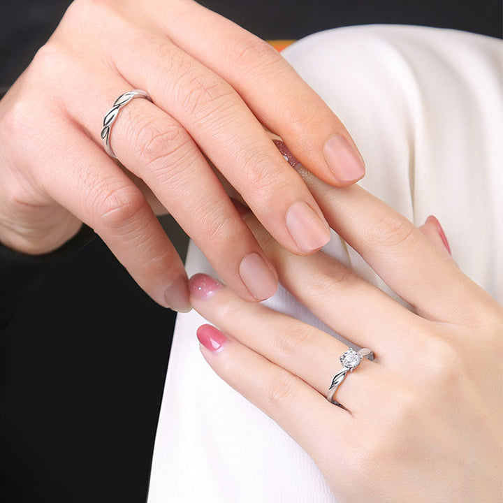Round Shaped Cutting Moissanite Couple Knot Sterling Silver Set Open Ring
