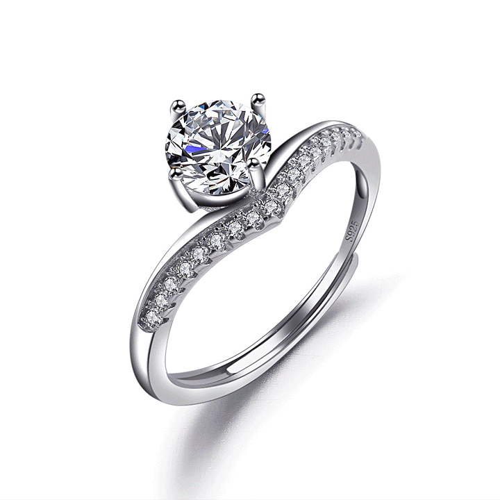 Round Shaped Cut Moissanite Sterling Silver Open Ring