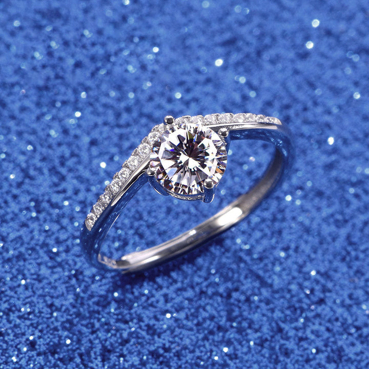 Round Shaped Cut Moissanite Sterling Silver Open Ring