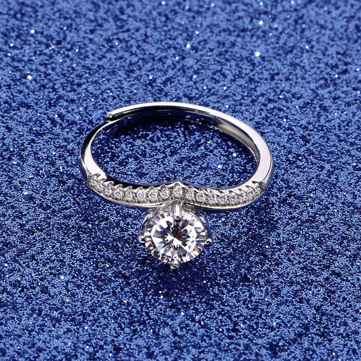 Round Shaped Cut Moissanite Sterling Silver Open Ring