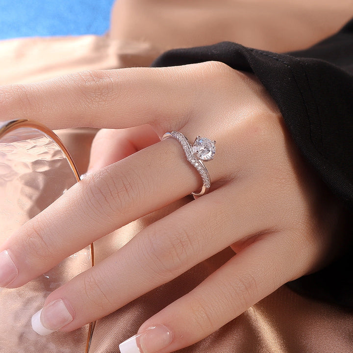 Round Shaped Cut Moissanite Sterling Silver Open Ring