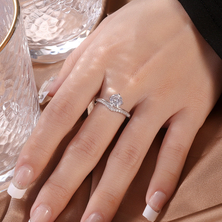 Round Shaped Cut Moissanite Sterling Silver Open Ring