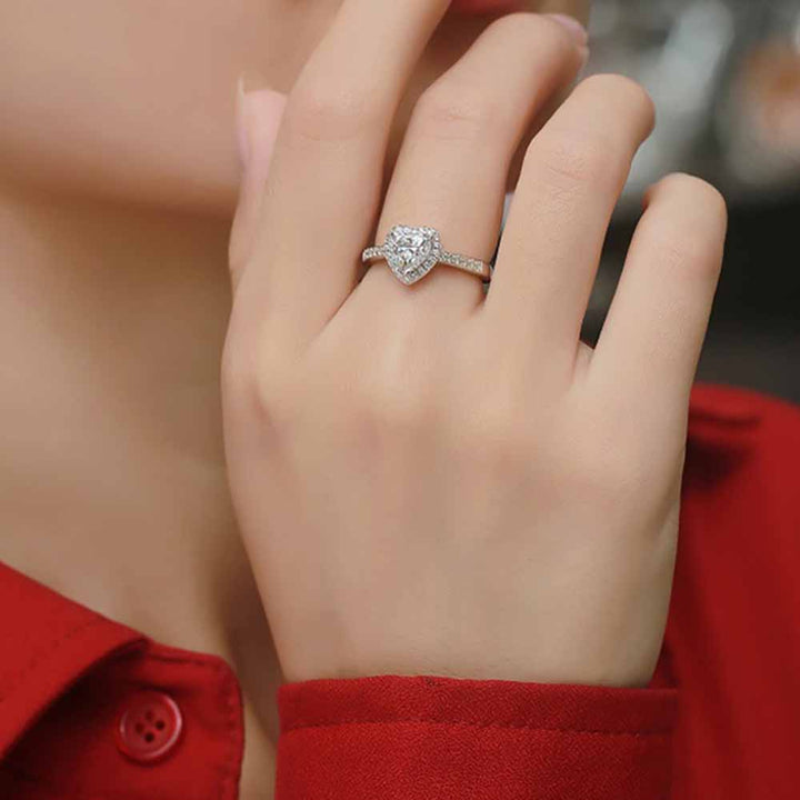 Heart Shaped Cutting Moissanite Diamond Sterling Silver Open Ring