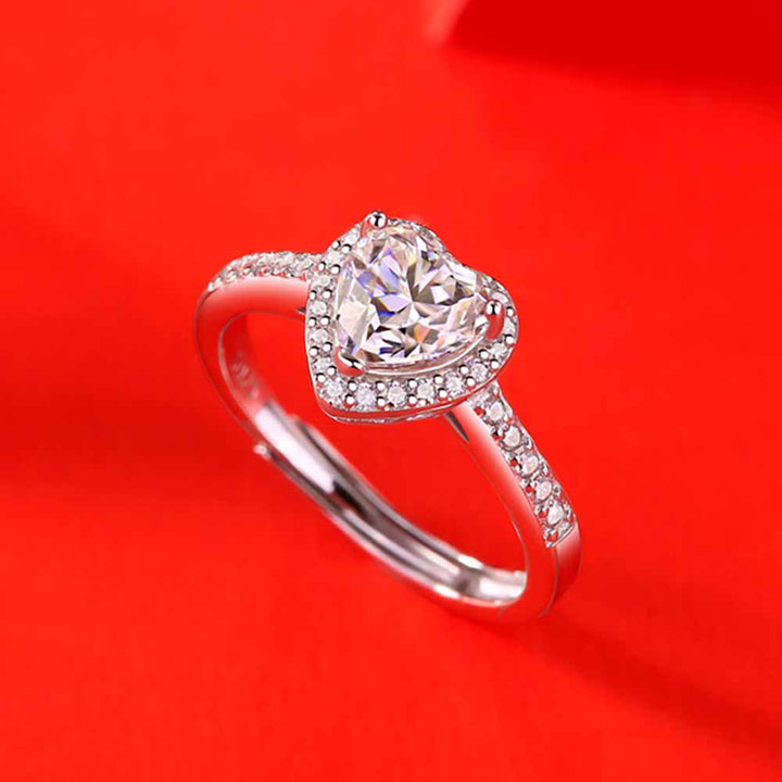 Heart Shaped Cutting Moissanite Diamond Sterling Silver Open Ring