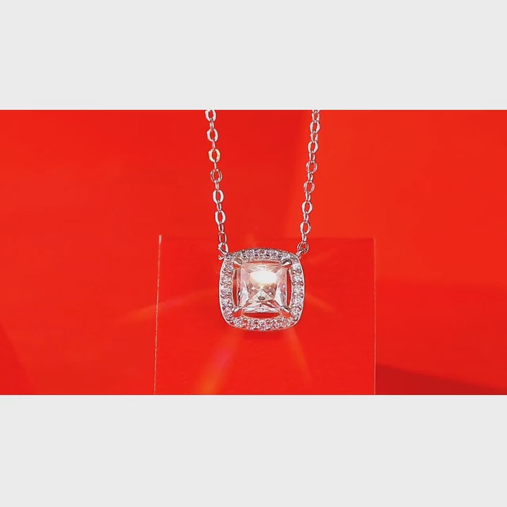 Radiant Shaped Cut Moissanite Sterling Silver Necklace