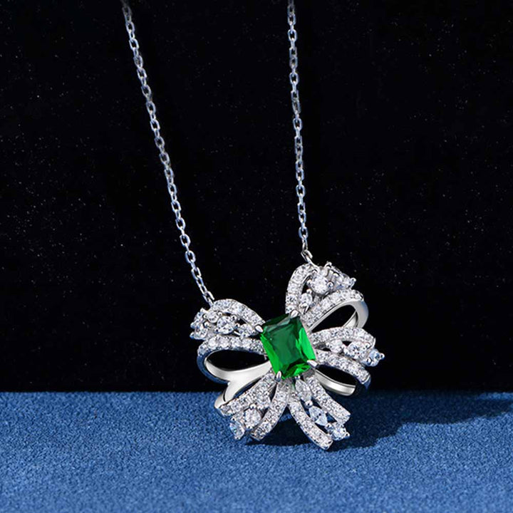 Radiant Shaped Cut Green Sterling Silver Necklace