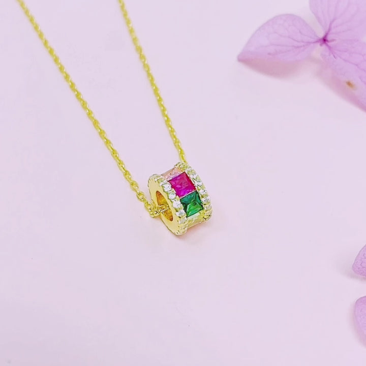Princess Shaped Cut Colorful Sterling Silver Necklace