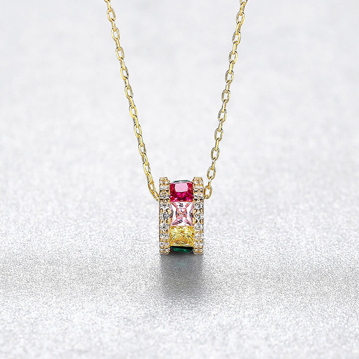 Princess Shaped Cut Colorful Sterling Silver Necklace