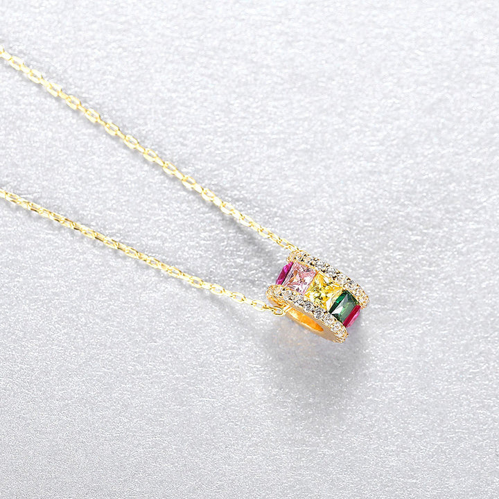 Princess Shaped Cut Colorful Sterling Silver Necklace