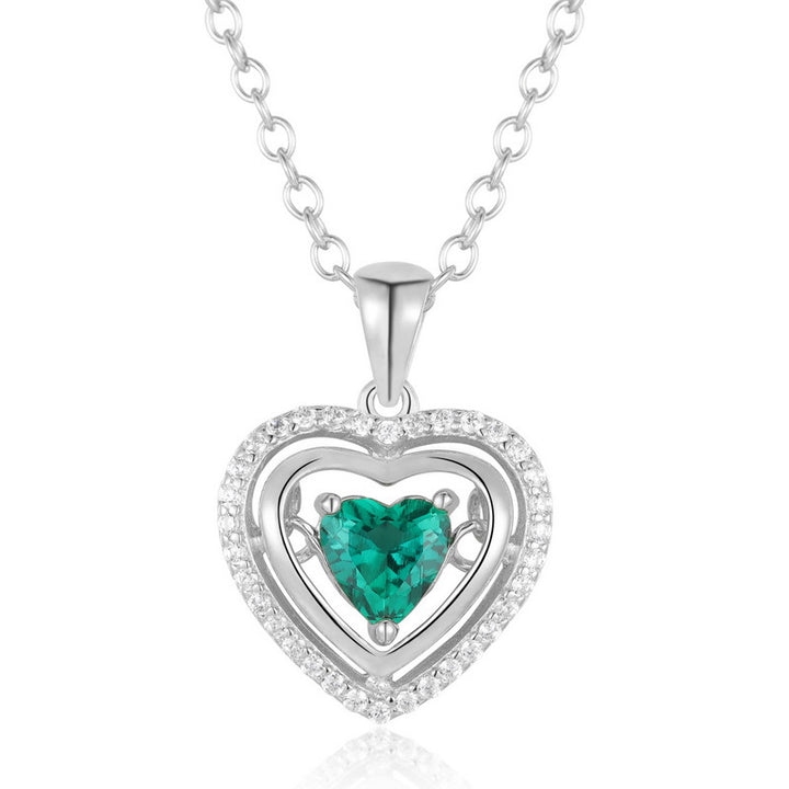 Heart Shaped Cut Green Hollow Sterling Silver Necklace