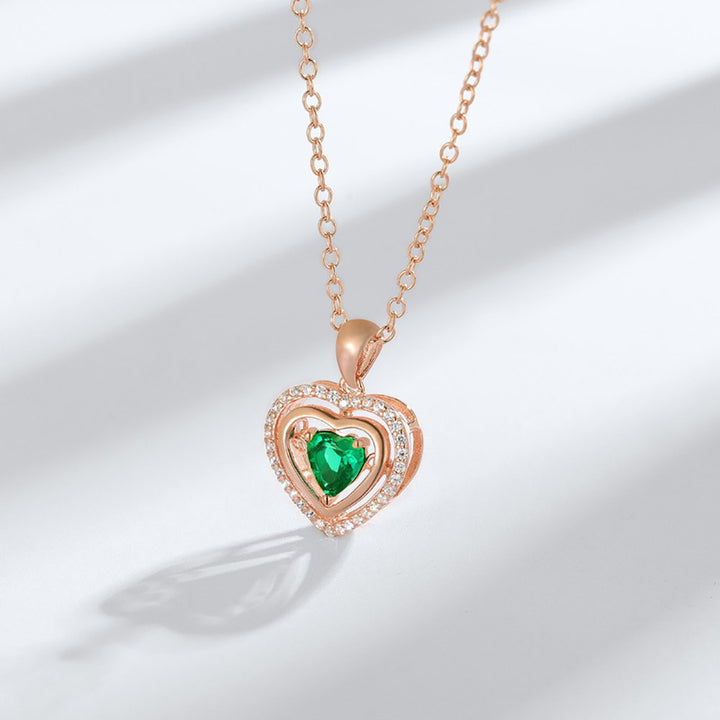 Heart Shaped Cut Green Hollow Sterling Silver Necklace