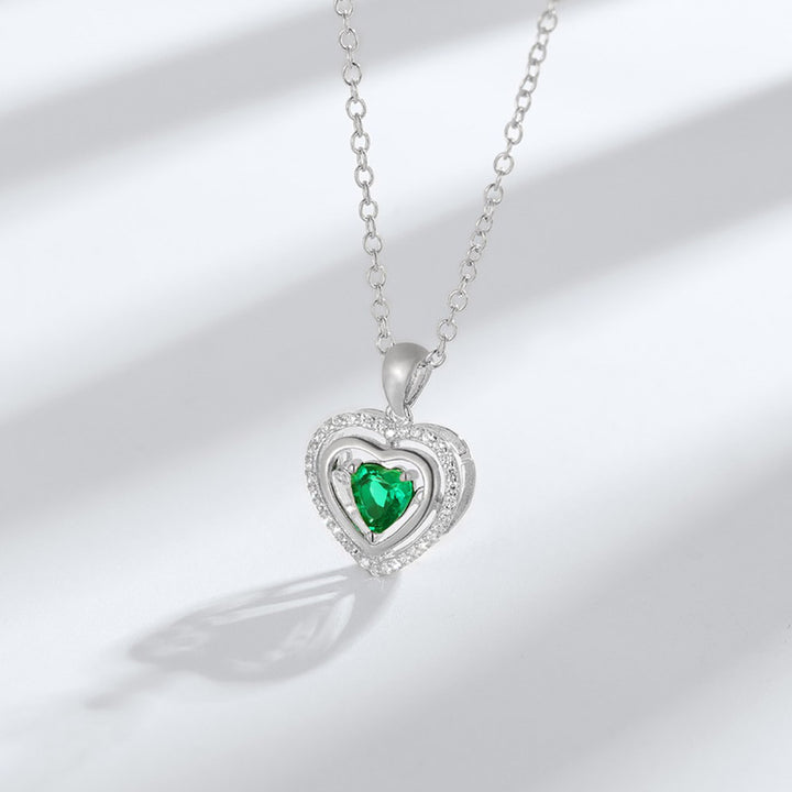 Heart Shaped Cut Green Hollow Sterling Silver Necklace
