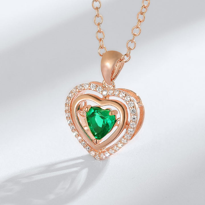 Heart Shaped Cut Green Hollow Sterling Silver Necklace