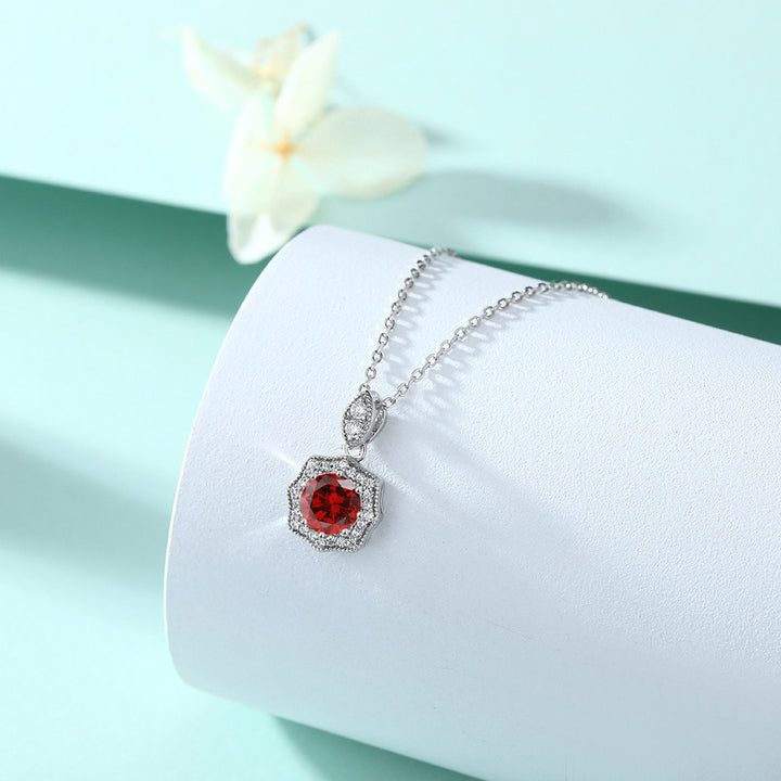 Round Shaped Cut Pomegranate Red Sterling Silver Necklace