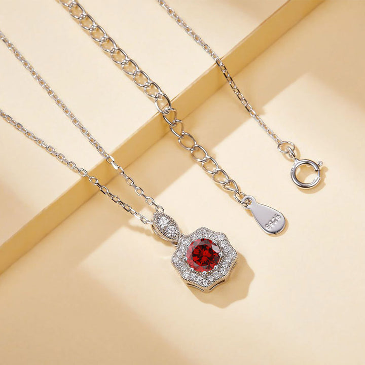 Round Shaped Cut Pomegranate Red Sterling Silver Necklace