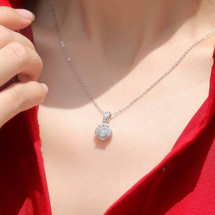Round Shaped Cut Moissanite Sterling Silver Necklaces