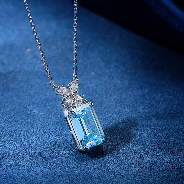 Emerald Shaped Cut Blue Sterling Silver Necklace