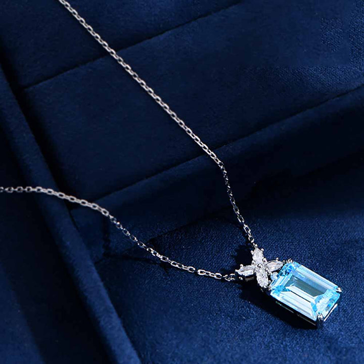 Emerald Shaped Cut Blue Sterling Silver Necklace