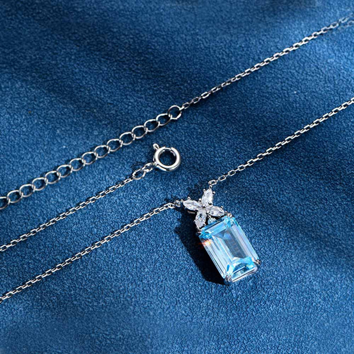 Emerald Shaped Cut Blue Sterling Silver Necklace
