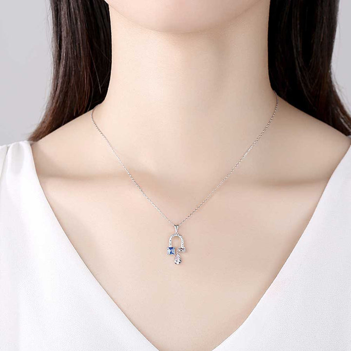 U-shaped Blue Sterling Silver Necklace