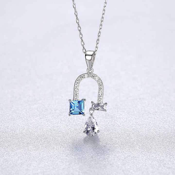 U-shaped Blue Sterling Silver Necklace