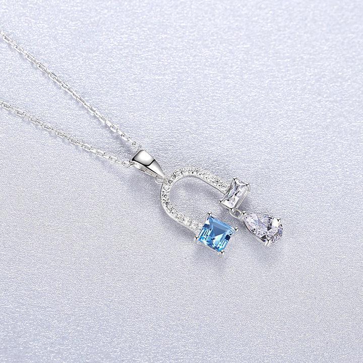 U-shaped Blue Sterling Silver Necklace