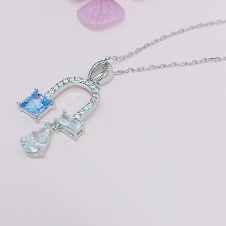 U-shaped Blue Sterling Silver Necklace