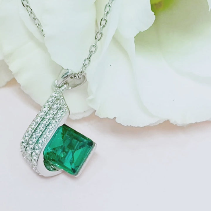 Emerald Shaped Cut Geometric Sterling Silver Necklace
