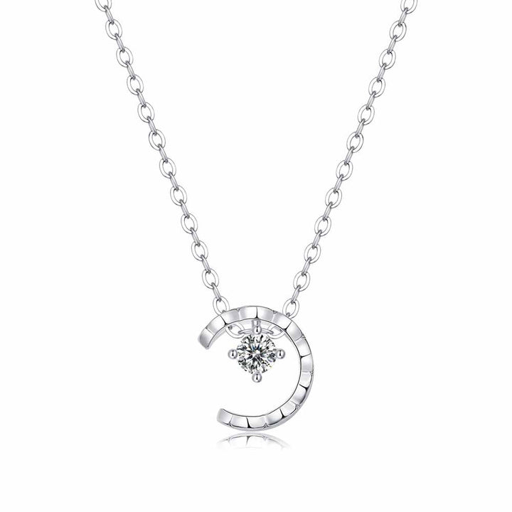 Round Shaped Cut Moissanite Moon Sterling Silver Necklace