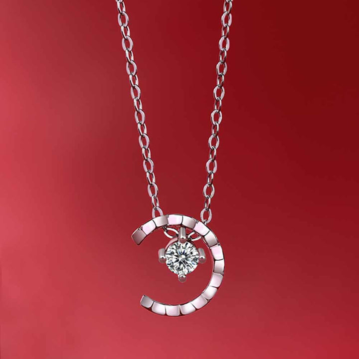 Round Shaped Cut Moissanite Moon Sterling Silver Necklace