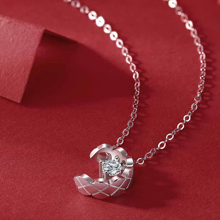 Round Shaped Cut Moissanite Moon Sterling Silver Necklace