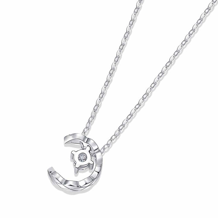 Round Shaped Cut Moissanite Moon Sterling Silver Necklace