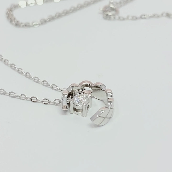 Round Shaped Cut Moissanite Moon Sterling Silver Necklace