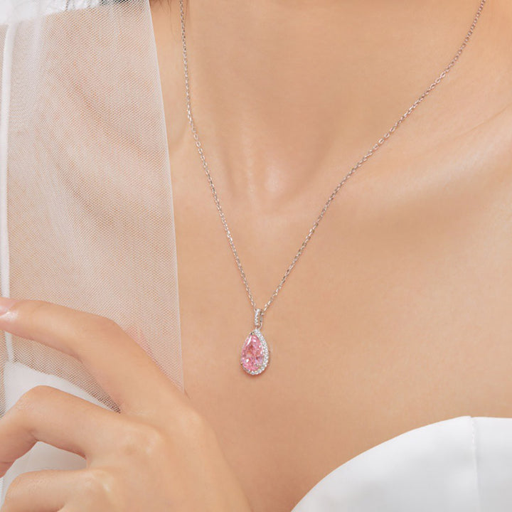 Pearl Shaped Cut Pink Sterling Silver Necklace
