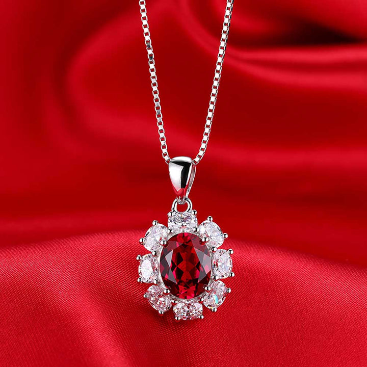 Oval Shaped Cut Pomegranate Red Sterling Silver Necklace