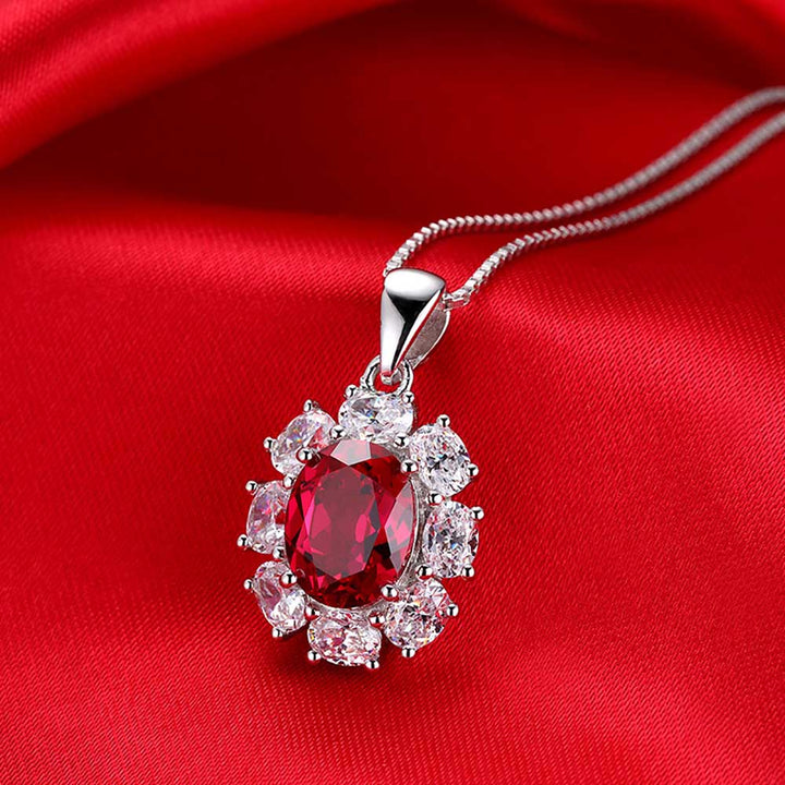 Oval Shaped Cut Pomegranate Red Sterling Silver Necklace