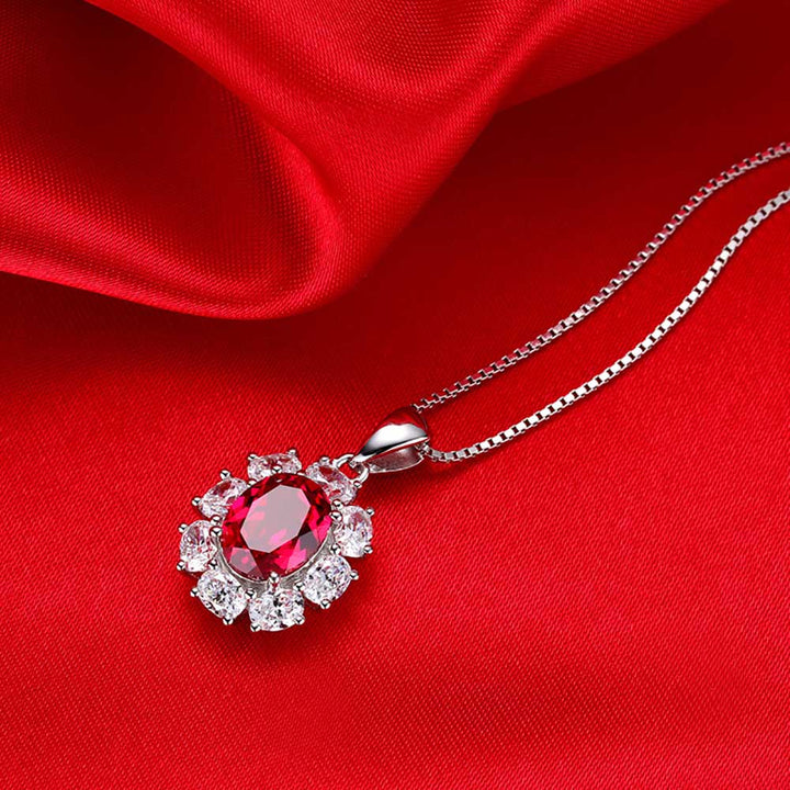 Oval Shaped Cut Pomegranate Red Sterling Silver Necklace